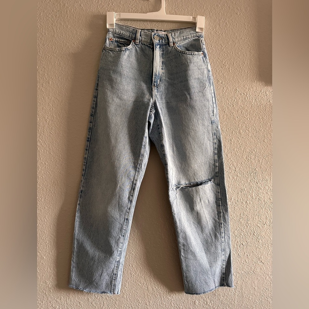 Garage Blue Straight Jeans with Distressed Detail